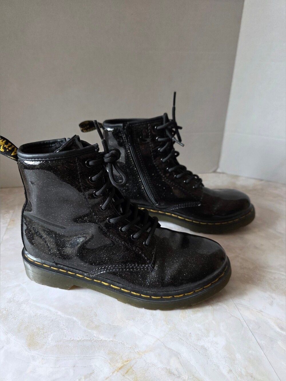 Dr. Martens Junior 1460 Glitter Boots 4 Black Sparkle Side Zip LaceUp Grunge Emo